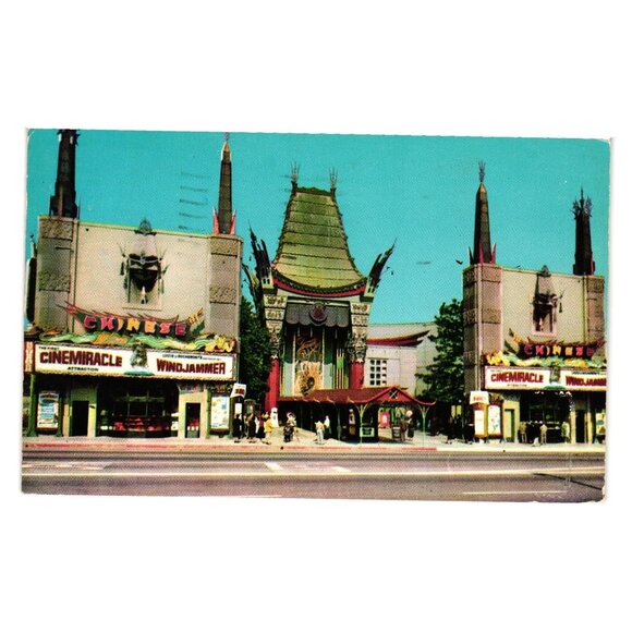Vintage Graumans Chinese Theatre Hollywood Postcard 1959 Sent 3c Liberty Stamp - Picture 1 of 2
